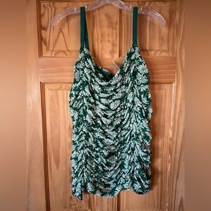 Torrid Green and White Floral Ruched Tank Top